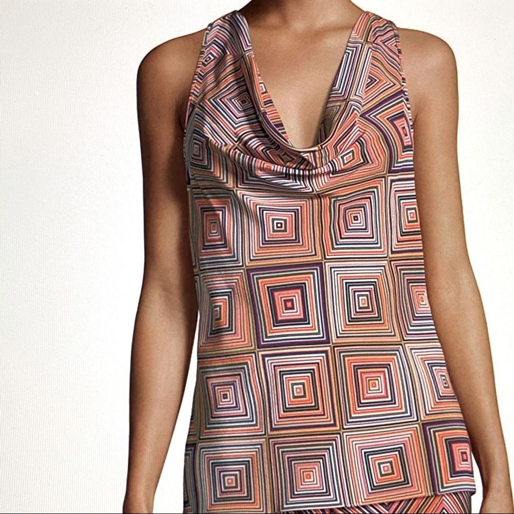 Trina Turk Geometric Print Silk Sleeveless Top